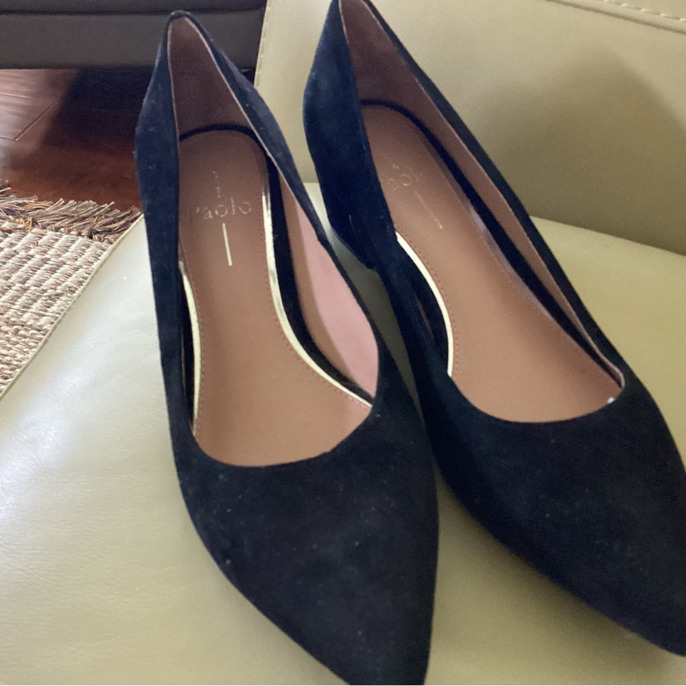 Paolo black suede low heel pumps